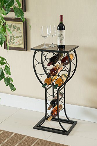 Kings Brand Furniture Metal with Marble Finish Top Wine Storage Organizer Display Rack Table