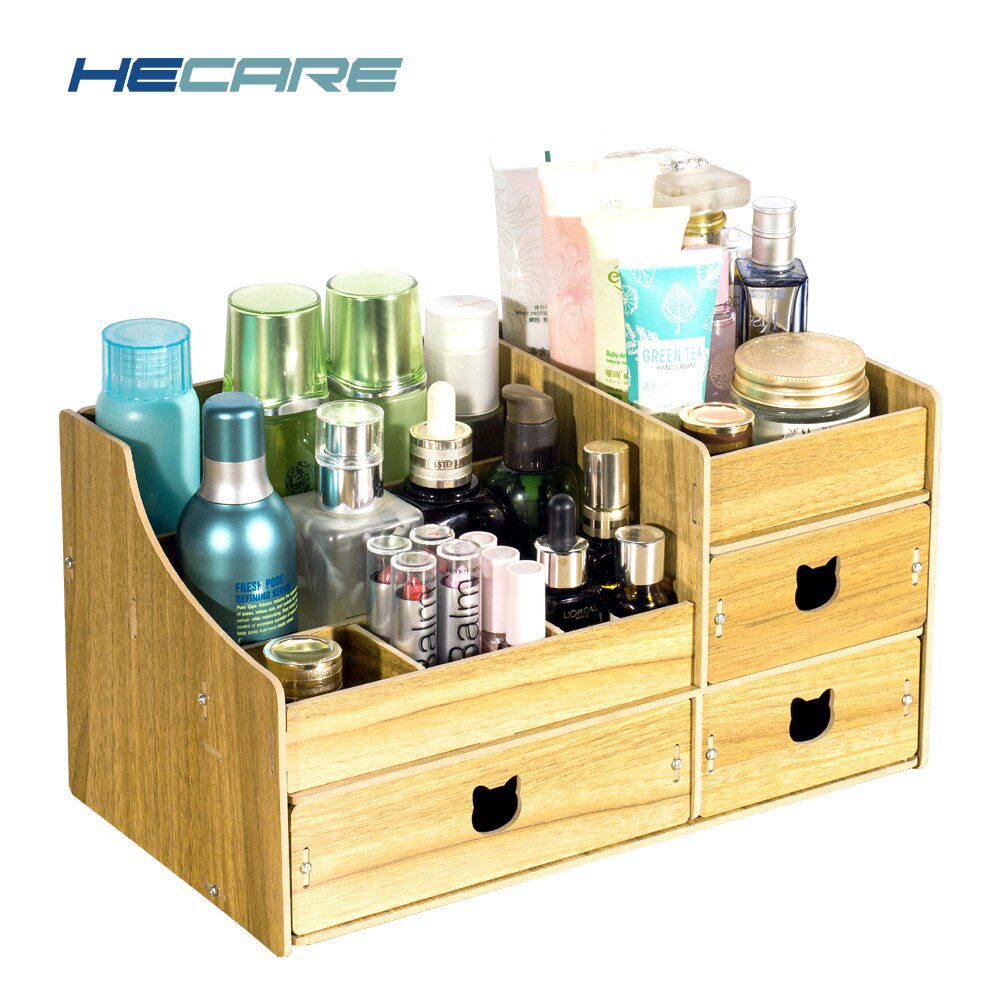HECARE Folding Wooden Drawers Storage Box Jewelry Container Handmade DIY Assembly Cosmetic Organizer Makeup Organizer Box Case