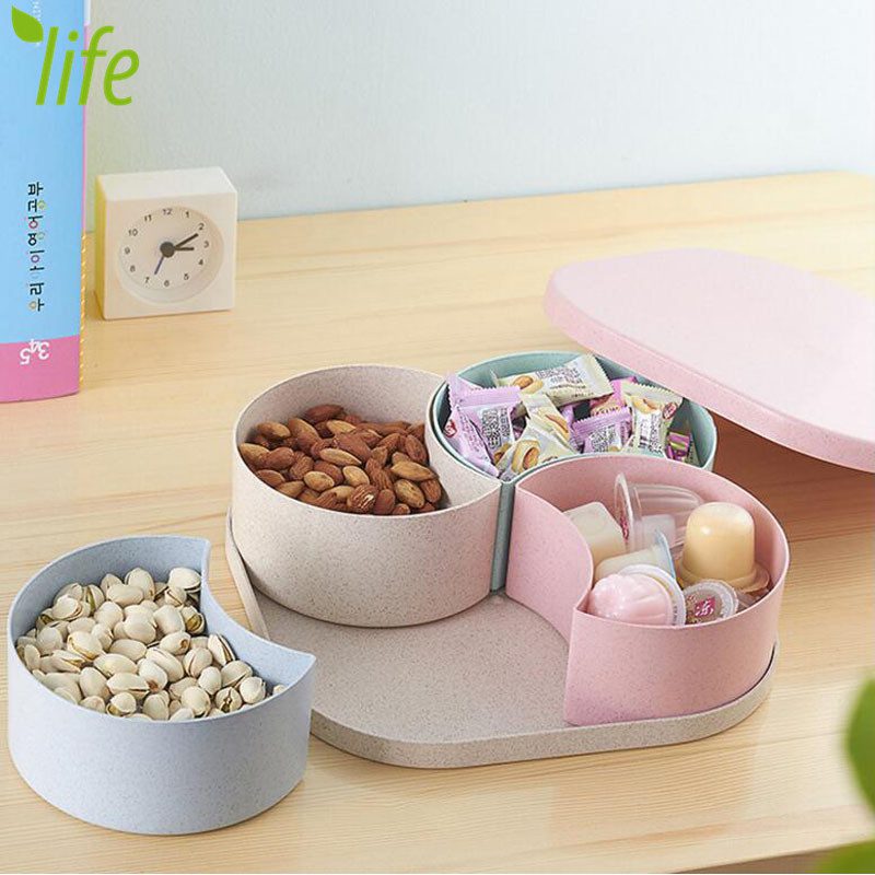 Eco-friendly Wheat-straw Candy Jar Pink Nuts Large Capacity Modern Box Storage Box With Fruit Plate 1 Piece Free Shipping