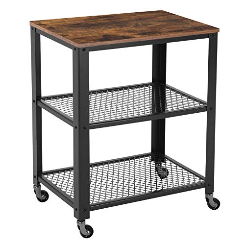 VASAGLE Industrial Serving Cart, 3-Tier Kitchen Utility Cart on Wheels with Storage for Living Room, Wood Look Accent Furniture with Metal Frame ULRC78X