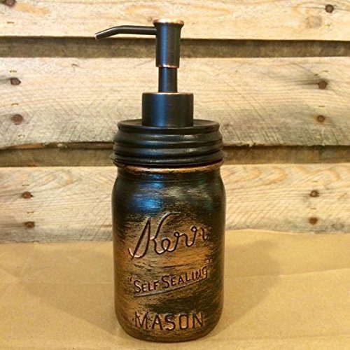 Vintage Kerr Mason Rustic Copper Mason Jar Soap Dispenser, Mens Rustic Copper Bathroom or Desk Accessories