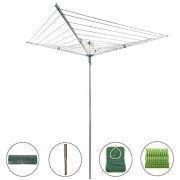 Drynatural Collapsible 4-arm Rotary Outdoor Umbrella Drying Rack Clothes Dryer Clothesline with 131ft Drying Space