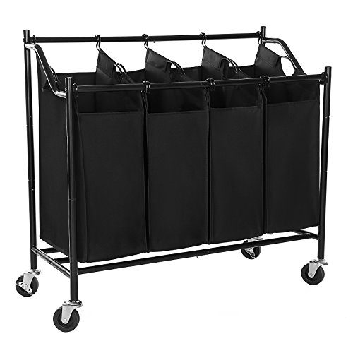 SONGMICS Heavy-Duty 4-Bag Rolling Laundry Sorter Storage Cart with Wheels Black URLS90H