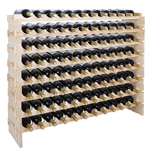 smartxchoice 96 Bottle Modular Wine Rack, Stackable Wine Storage Rack Free Standing Floor Wine Holder Display Shelves, Solid Wood - Wobble-Free (96 Bottles)