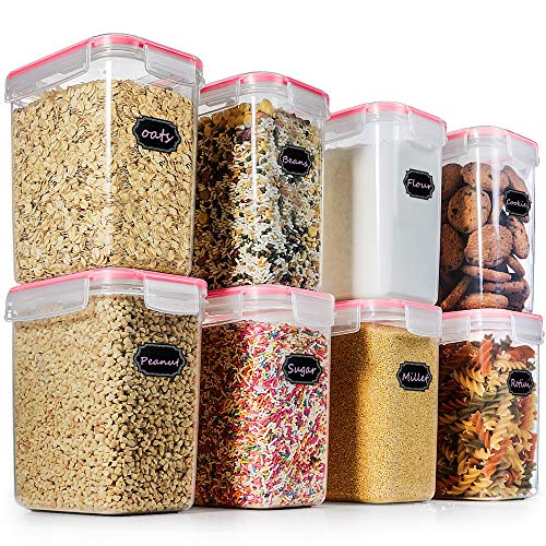 Food Storage Containers Cereal Container - Blingco Set of 8 Airtight Containers with Lids - BPA Free Plastic for Flour, Sugar, Cereal and Pantry Storage Containers - Includes 20 FREE Chalkboard Labels