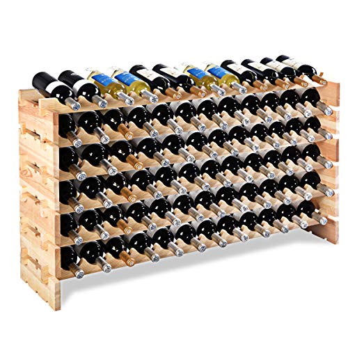 Giantex 72 Bottle Wine Rack Modular Bottle Display Shelves Wood Stackable Storage Stand Wobble-Free Wine Bottle Holder Organizer for Bar, Wine Cellar, Basement, Home Kitchen Free Standing Bottle Rack