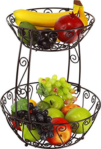 2-Tier Countertop Fruit Basket Bowl Storage, Bronze