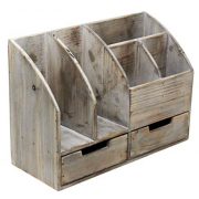Vintage Rustic Wooden Office Desk Organizer & Book Shelf for Desktop, Tabletop, or Counter - Distressed Torched Wood – for Office Supplies, Desk Accessories, or Mail