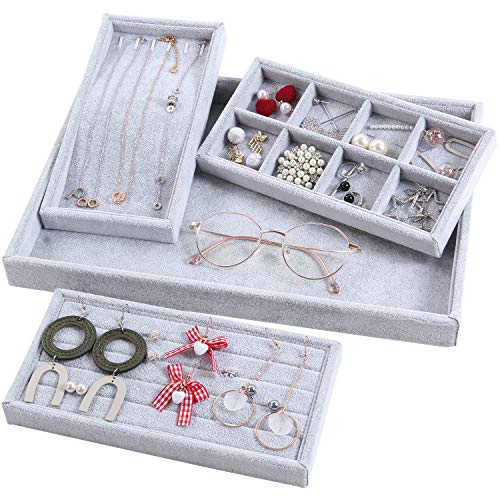 4 in 1 Stackable Velvet Jewelry Trays Drawer Oganizer Watch Rings