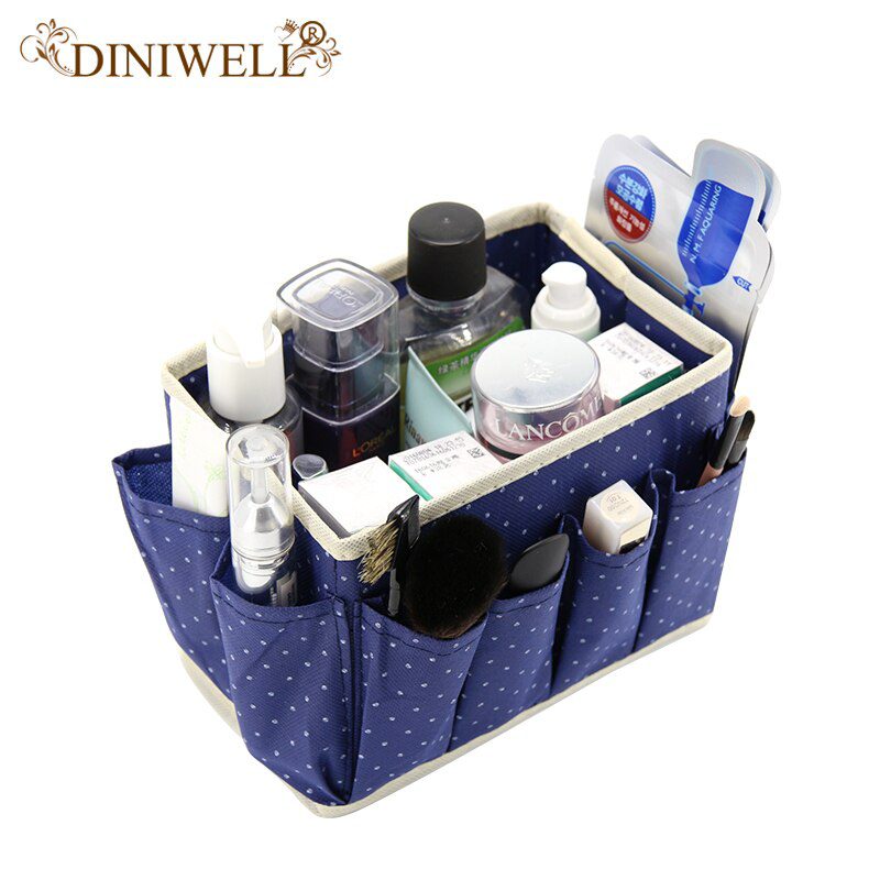 DINIWELL Dot Pattern Non-Woven Foldable Home Cosmetic Storage Box With 8 Pockets Household Desktop Sundry Boxes Makeup Organizer