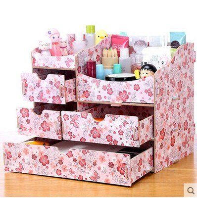 StayGold Wooden Storage Box Jewelry Container Makeup Organizer Case Handmade DIY Assembly Cosmetic Organizer Wood Box For Office