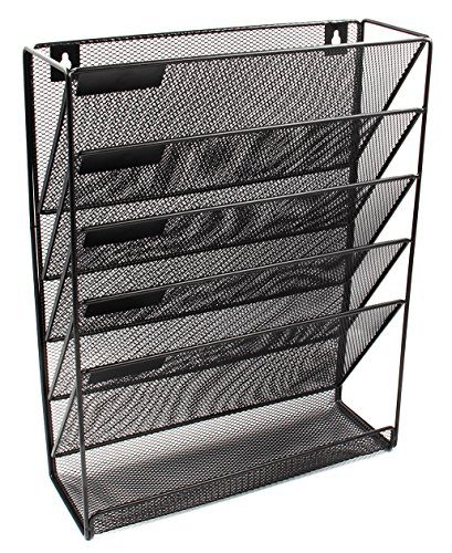 EasyPAG Mesh Wall Mounted File Holder Organizer Literature Rack 6 Compartments Black