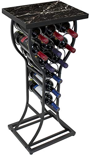 Sorbus Stand Console Table-Freestanding Storage Organizer Display Small Spaces, Holds 11 Bottles, Metal with Faux Finish (Marble Wine Rack-Black)