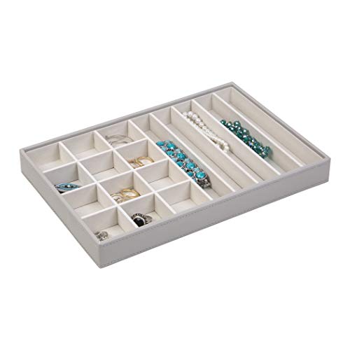 Richards Homewares JEWELREY Organizer Trays, Display and Storage, Holder for Earrings, Bracelets, Necklaces & All Kinds of Jewelries – 17 Compartment-Pebbled Grey, 12” x 8” x 1.4