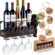Wall Mounted Wine Rack | Bottle & Glass Holder | Cork Storage Store Red, White, Champagne | Come with 6 Cork Wine Charms | Home & Kitchen Décor | Storage Rack | Designed by Anna Stay,Wine