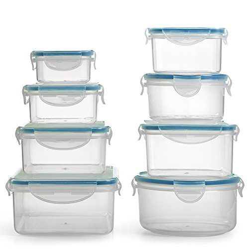 BPA Free Plastic Food Container Set with Locking Lids - Safe for Dishwasher and Freezer - Snap On Lids Keep Food Fresh with Airtight Seal - Home & Kitchen (16 Piece)