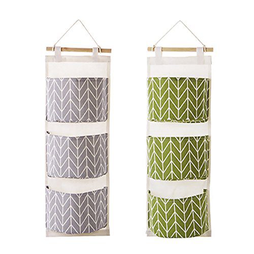 2 Packs Wall Hanging Storage Bags with 3 Pockets for Bedroom & Bathroom