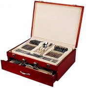 Italian Collection Flatware Wooden Box, Premium Case for Flatware with drawer, Silverware storage chest that holds up to 75 pcs of Silverware