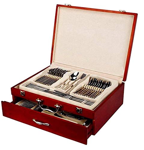 Italian Collection Flatware Wooden Box, Premium Case for Flatware with drawer, Silverware storage chest that holds up to 75 pcs of Silverware