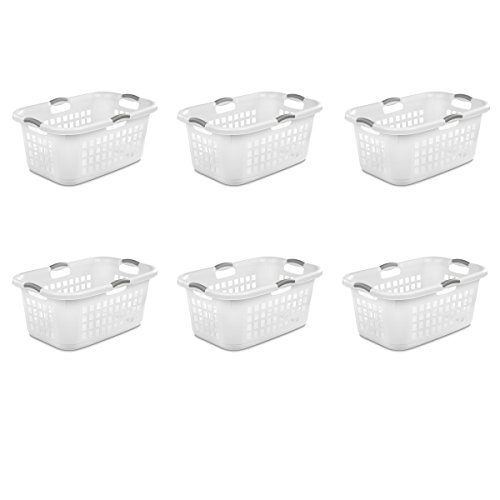 Sterilite 12168006 2 Bushel 71L Ultra Laundry Basket, White w/Titanium handles, 6 pack