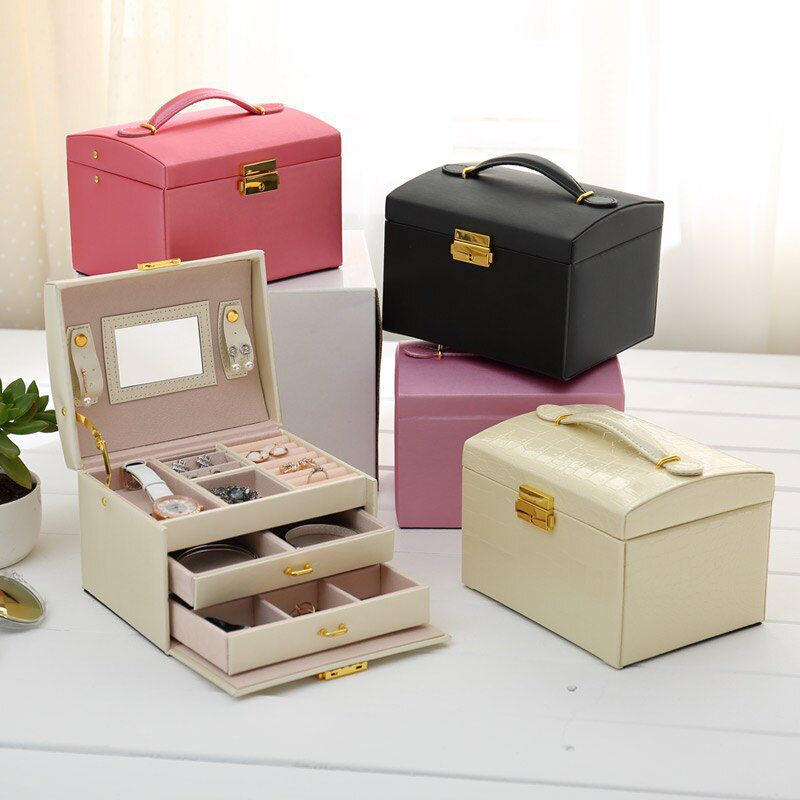 Luxury Princess Jewelry Box Trilaminar Eco-friendly PU Jewel Case Storage Box For Girlfriend Gift 1 Piece Free Shipping