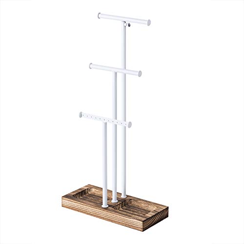 Love-KANKEI Jewelry Tree Stand White Metal & Wood - Basic & Large Storage Necklaces Bracelets Earrings Holder Organizer White and Carbonized Black