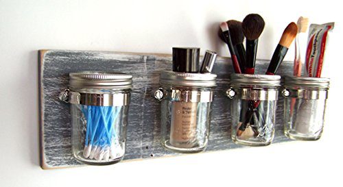 Farmhouse Bathroom Storage by Out Back Craft Shack: Mason Jar Toothbrush Holder in Rustic Gray
