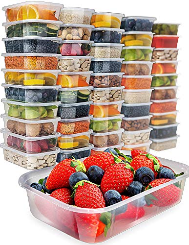 [50 pack, 17oz] Food Storage Containers With Lids - Plastic Containers With Lids Plastic Containers for Food Container With Lid - Freezer Containers Plastic Food Containers Deli Containers Meal Prep