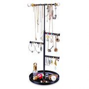 Keebofly Jewelry Tree Stand Organizer - Metal Necklace Organizer Display with Adjustable Height for Necklaces Bracelet Earrings and Ring Black