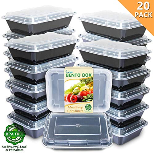 Enther Meal Prep Containers [20 Pack] Single 1 Compartment with Lids, Food Storage Bento Box | BPA Free | Stackable | Reusable Lunch Boxes, Microwave/Dishwasher/Freezer Safe,Portion Control (28 oz)