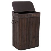 SONGMICS Bamboo Laundry Hamper Storage Basket Foldable Dirty Clothes Hamper with Lid Handles and Removable Liner Rectangular Dark Brown ULCB10B