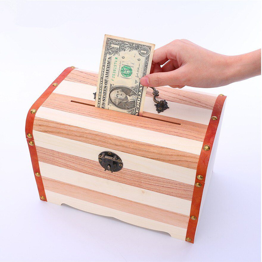 Wooden Box with Lock Money Storage boxes Case Piggy Bank Jewelry Organizer Secret Caja de cosmeticos de almacenamiento
