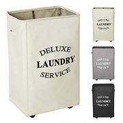 WOWLIVE Large Rolling Laundry Hamper Basket Wheels Durable Dirty Clothes Bag Collapsible Rectangular Washing Bin (Beige)