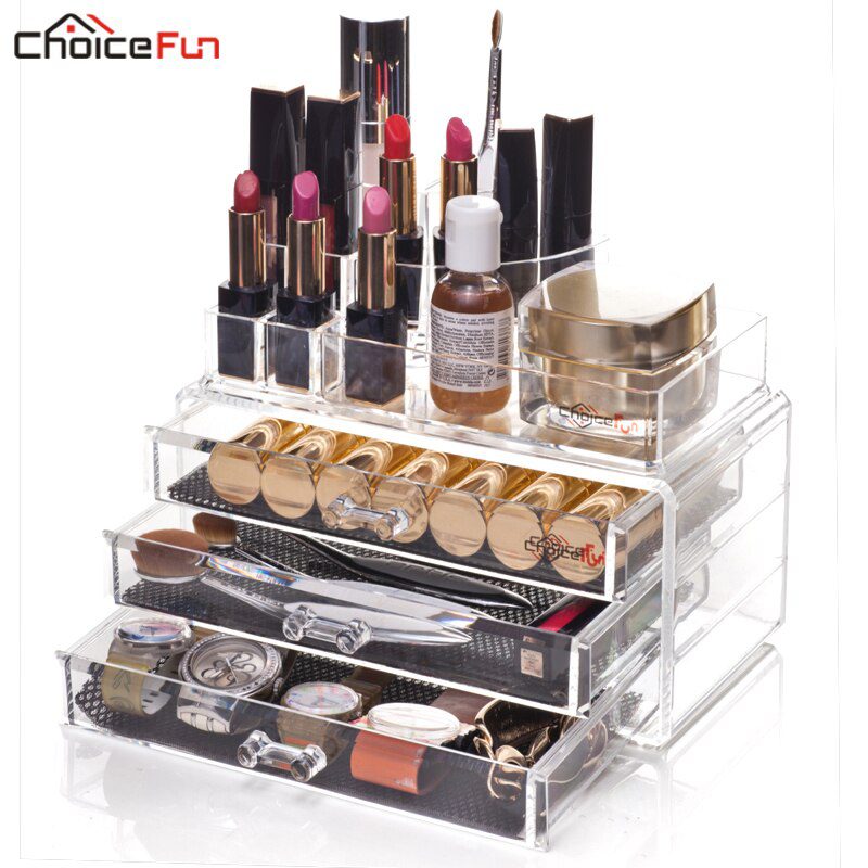 CHOICEFUN Fancy Plastic Stackable Divider Desk Make Up Storage Box Clear Transparent Acrylic Makyaj Cosmetic Makeup Organizer
