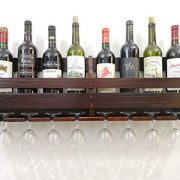 TUORUI Wine Rack Wall Mounted,Wine Glass & Wine Bottle Display Rack,Pine Wood,8 Bottle 8 Long Stem Glass Holder（Charcoal Walnut Color） (80CM Long)