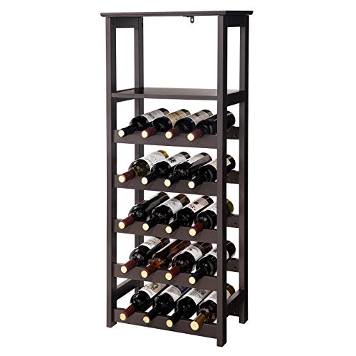 VASAGLE 20 Wooden Wine Rack, Free Standing Bottles Display Storage Shelf, with 2 Slatted Shelves,18.4”L × 10.4”W × 42.9”H, Espresso ULWR03BR