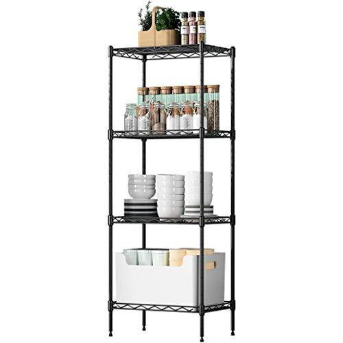 Sol brothers 4-Tier Wire Shelving Unit Metal Storage Rack Durable Organizer Perfect for Pantry Closet Kitchen Laundry Organization (Black)