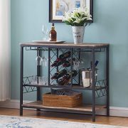 O&K Furniture Industrial Wine Rack Table with Glass Holder, Console/Buffet Table with Storage, Brown