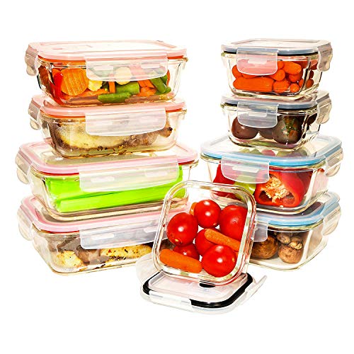 [9 Value Pack] Tempered Glass Food Storage Containers w/Locking Lids | No-Leak, BPA Free, Airtight, Microwave/Oven/Dishwasher/Freezer Safe