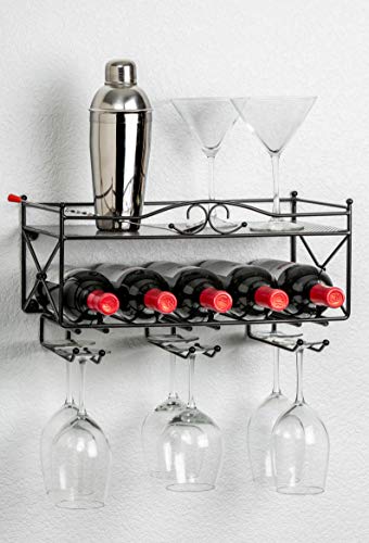 Mango Steam Wall-Mounted Wine Rack with Shelf and Stemware Glass Holder
