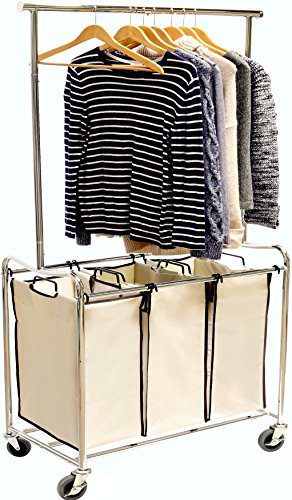 DecoBros Heavy-Duty 3 Bag Laundry Sorter Cart with Hanging Bar