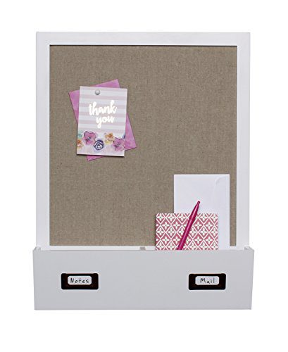 DesignOvation Decorative Wall Wood Home Organizer with Fabric Pin Board & Two Cubbies, White (209333)