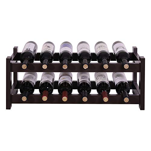 VASAGLE ULWR02BR 12 Wooden Wine Rack 2-Tier Tabletop Bottles Storage Shelf Espresso