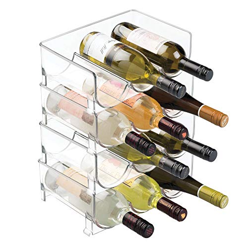 mDesign Modern Plastic Stackable Vertical Standing Wine Bottle Holder Stand - Storage Organizer for Kitchen Countertops, Pantry, Fridge - Each Rack Holds 3 Containers, 4 Pack - Clear