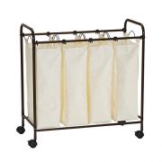 Household Essentials 7173 Rolling Quad Laundry Sorter with Removable Hamper Bags | Antique Bronze Frame