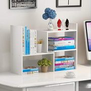 Wooden-Life Wood Adjustable Desktop Storage Organizer Display Shelf Rack, Office Supplies Desk Organizer,White