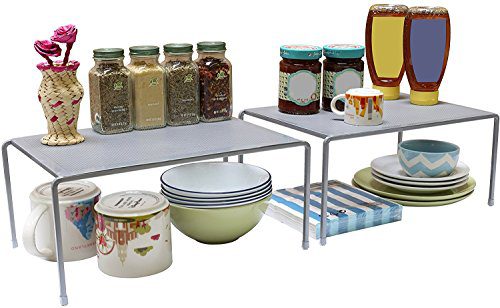 DecoBros Expandable Stackable Kitchen Cabinet and Counter Shelf Organizer,Silver