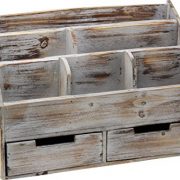 Vintage Rustic Wooden Office Desk Organizer & Mail Rack for Desktop, Tabletop, or Counter - Distressed Torched Wood – for Office Supplies, Desk Accessories, Mail