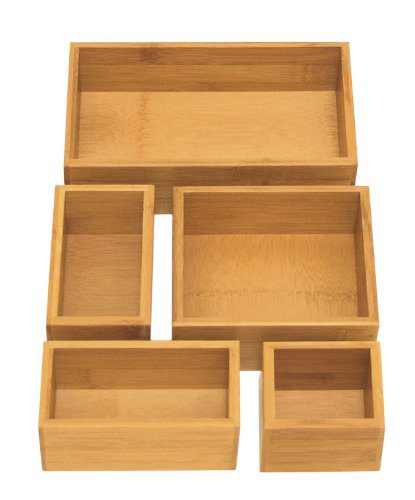 Seville Classics 5-Piece Bamboo Storage Box Drawer Organizer Set
