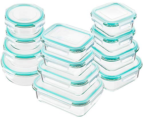 Bayco Glass Food Storage Containers with Lids, [24 Piece] Glass Meal Prep Containers, Airtight Glass Bento Boxes, BPA Free & FDA Approved & Leak Proof (12 lids & 12 Containers)